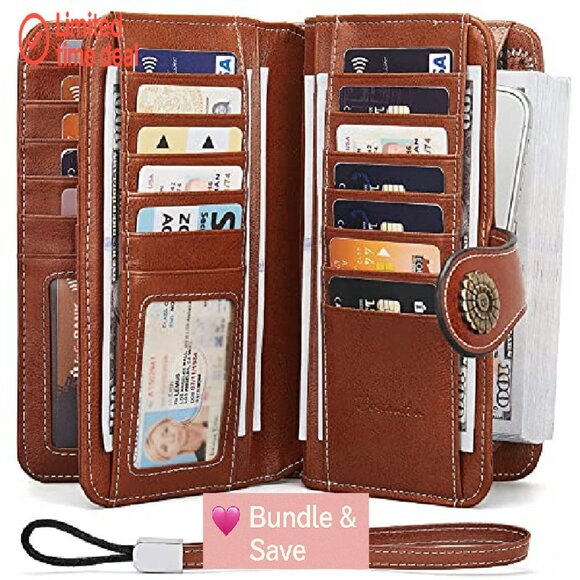 Leather RFID Blocking Wallet with Wrist Strap, 23 Card Slots, Large Capacity - Picture 3 of 8